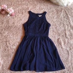 Navy blue lace halter dress